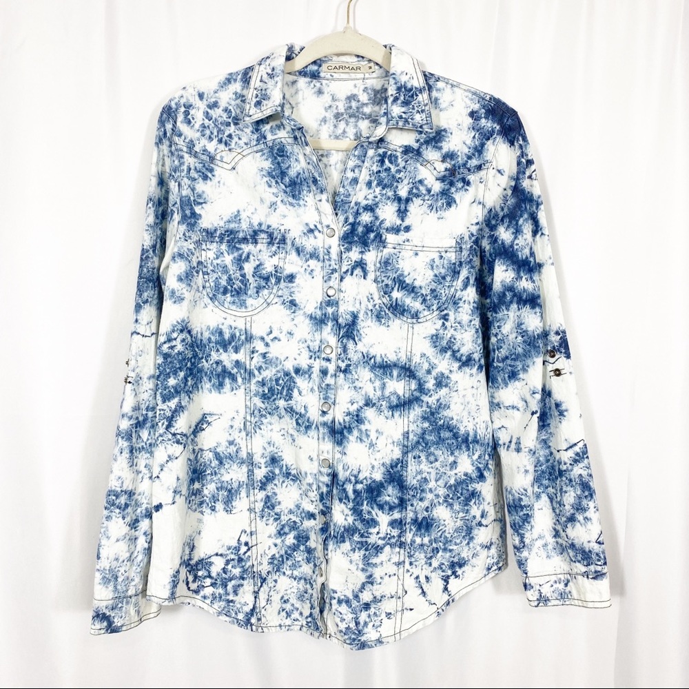 Carmar Bleached Chambray Pearl Snap Western Rodeo Top